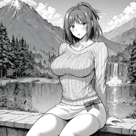 score_9, score_8_up, score_7_up, score_6_up, score_5_up, score_4_up, comic, greyscale
BREAK
yuri_olis, 1girl, solo, red hair, medium hair, ponytail, purple eyes, aran sweater, white skirt, dress bow, looking at viewer, arms behind back
BREAK
nature, scenery, forest, mountain, waterfall, outdoors, blue sky, sunlight
<lora:yuri_TsumaWoDousoukaiNiIkasetara_sdxl_v1:1>