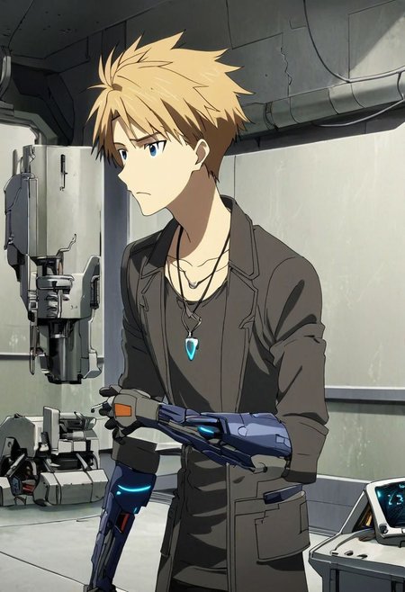 high resolution, solo, best quality, 1Boy, Yamato Ishida, Blond Hair, Necklace, Science Fiction, OverallDetail