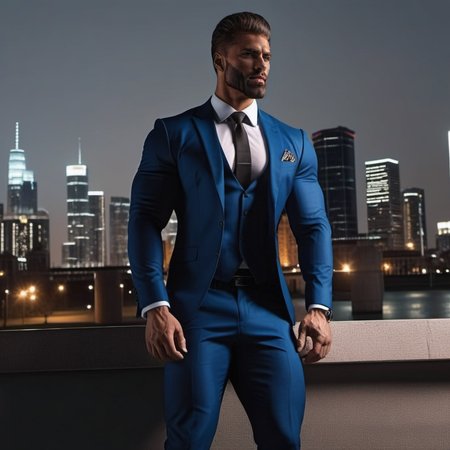 GigaChad1024, a muscular man in a suit, full body, city background, detailed face, detailed eyes ,  highly detailed, photography, ultra sharp, film, bokeh, professional, 4k   <lora:GigaChad1024:0.8>