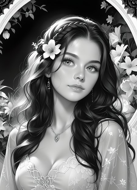 score_9, score_8_up, score_7_up, score_6_up, a woman with flowers in her hair, graphic artist artgerm, phone wallpaper. intricate, black and white coloring, jasmine, tony sandoval. 8 k realistic, intricate detailed brush strokes, beautiful flowing hair, very very very beautiful art, girl with a flower face, floral growth
<lora:face_pony:0.2><lora:incase-ilff-v3-4:0.6>, <lora:TheFinal:0.8>, epic realistic