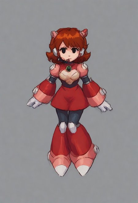 megamanreploid, android, gloves, armor, bodysuit, robot ears, headset, white gloves, Alia's bodysuit, red dress, mecha dress, armored dress, GF FNF