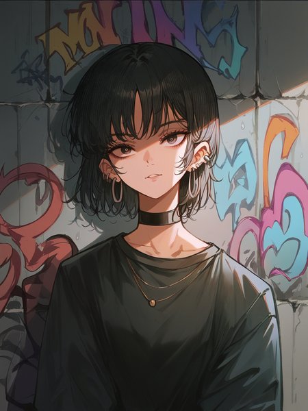 score_9, score_8_up, score_7_up, score_6_up, score_5_up,  <lora:JohnKafkaXLP:1> john kafka, 1girl, curvy, colourful, graffiti, portrait,