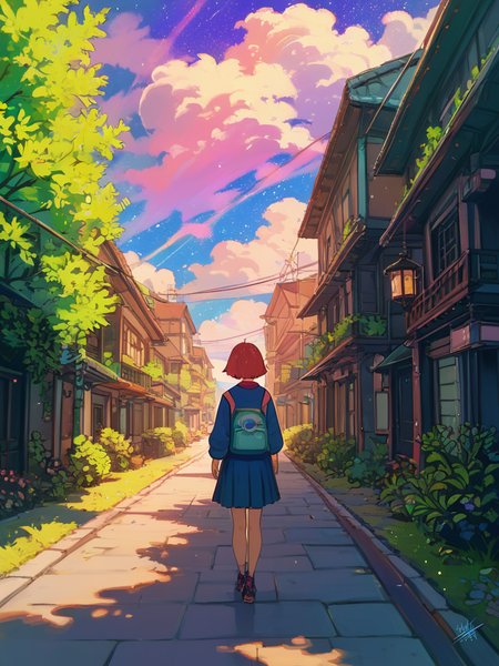 PDXL, <lora:KajpoV1:1>, k4jp0, volumetric reflections, volumetric shadows, HDR, shot on Canon DSLR,
1girl, standing on a road, colorful tornado in the distance,  night sky, blue, viewed from behind