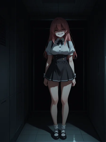 high quality,  full body, <lora:CivChan:0.85> civchan, evil smile, main frame, medium breasts, server room, dark,