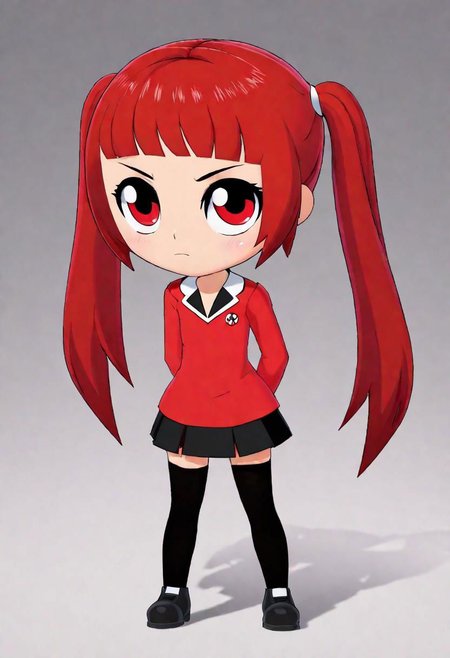 masterpiece, best quality, a girl, ppg, powerpuff girl style, ami arakawa,red eyes,red shirt, long hair