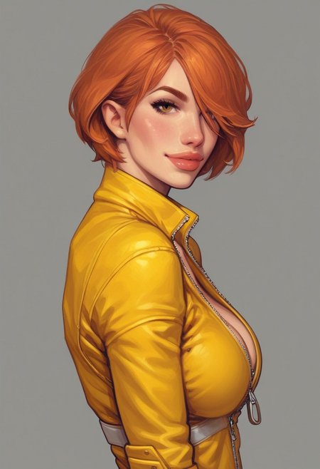 1girl, illustration, comic style, looking at viewer, highly detailed, source_comic_illustration, from front, 1girl, illustration, comic style, looking at viewer, highly detailed, source_comic_illustrationskinny, looking at viewer, 1girl, masterpiece, best quality, ((((side view)))), girl, realistic drawing, anime, by Sam Yang, sharp highly detailed 2d illustration, comic art, (hyperrealism, soft light, sharp), (anime:0.5), BREAK
April O'Neil, (short hair), orange hair, haze eyes, big natural breasts, pink lips, long legs, wide hips, cleavage, (((slim body))), high res image, expressiveH, full clothed
yellow jumpsuit, zipper, wristwatch, white belt, white boots
BREAK
slight smile, looking at viewer, BREAK
long hair, red hair, hair over one eye, big hair, BREAK
best quality, depth of field, bokeh, (((full clothed yellow jumpsuit)))
BREAK 
strange world background score_9, score_8_up, score_7_up, score_6_up, source_cartoon, rating_explicit, Expressiveh, ((((upper body, portrait))))), dynamic pose, dynamic pose
