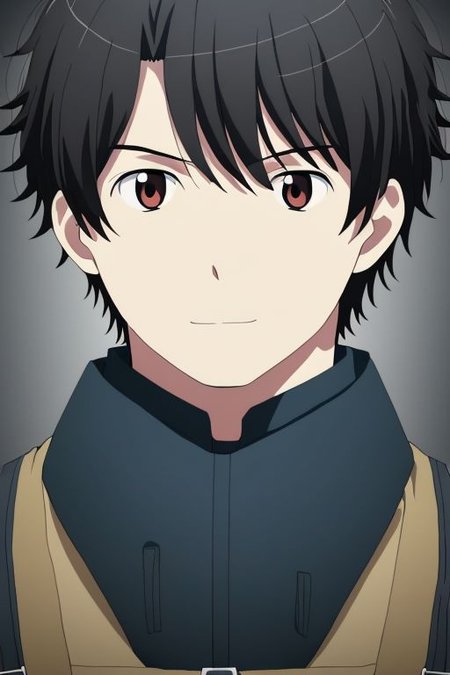 high resolution, solo, best quality, 1Boy, Portrait, Inaho Kaizuka, Black Hair, portrait, looking at viewer, focused gaze forward, upper body, head upright, happiness,