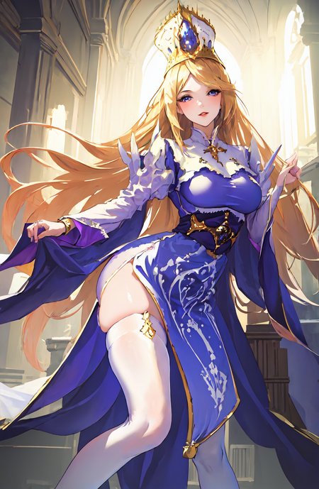 (((masterpiece))), ((best quality)), detailed, solo, (1girl),8k uhd, masterpiece, best quality, extremely detailed, perfect light, colorful, sitting, background is castle, 1girl, solo, perfect face, extremely detailed face,  erisHavencraft, happy face, from below ,white thighhighs, legs, dress lift, lifted by self,



<lora:erisAnthuleShadowverseIris_v01:0.8>,
