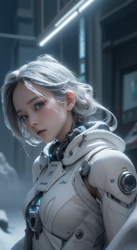 (masterpiece,top quality,best quality,official art,beautiful and aesthetic:1.2), ,,snow ,cry,, elegant, highly detailed, , sharp focus,,,cyberpunk,,fried ballads,,(luminescence:1.3),<lora:nijiarmor:.6> cybersuit,(snow mountain:1.3)