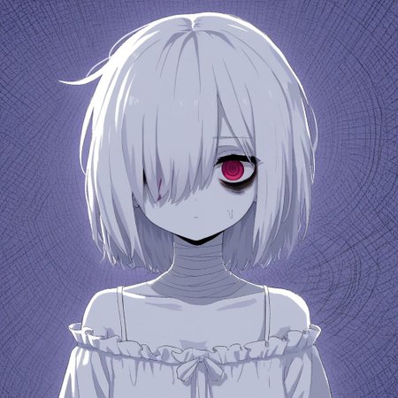 score 9 up, score 8 up, solo,1girl, white hair, hair over one eye, two-tone eyes, pink eyes, red eyes, white clothing, spaghetti_strap, oversized blouse, bags under eyes, mascara, bandaged_neck, aliasing, breakcore, Digicore, glitchcore, pixelsorting, lineart, distorted, abstract,