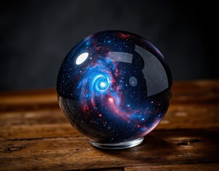 <lora:Staggering:0.85> staggering, A vibrant, swirling galaxy contained within a glass orb, resting on a weathered wooden table; cosmic dust subtly illuminates the scene with a soft, ethereal glow; hyperrealistic textures, deep blues and purples dominate the color palette, complemented by a hint of warm gold; fantasy art, highly detailed. . 35mm photograph, film, bokeh, professional, 4k, highly detailed