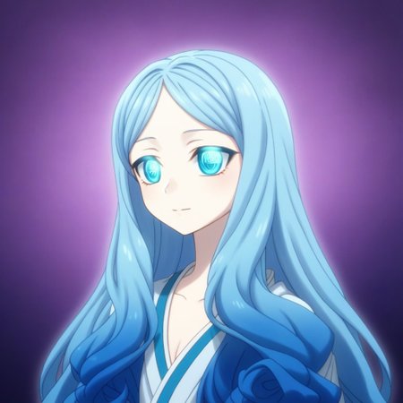 mana_sk style, portrait, focus on face, a serene water priestess girl with long aqua-blue hair flowing like a gentle wave, tranquil sapphire eyes reflecting the ocean, wearing a seashell diadem and a flowing robe with aquatic patterns, soft mist surrounding her, Japanese RPG style, calming and mystical atmosphere, intricate details on her diadem and robe