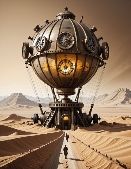 A surreal, post-apocalyptic painting in the style of JarosÅaw Jasnikowski, depicting the remnants of humanity fully transformed into biomechanical cyborgs wandering across an endless desert. The figures are tall and thin, with elongated limbs made of polished brass, steel cables, and exposed clockwork mechanisms. Their faces are partially human, partially machineâsome with glowing eyes, others with metal masks or glass domes revealing complex gears within. Each cyborg carries strange mechanical devices or wears baroque, steampunk-inspired armor. The desert landscape is vast and cracked, with rusted machine parts half-buried in the sand and fragments of broken technology scattered across the ground. In the distance, colossal, decaying machines lie abandonedâhalf-sunken cities, metallic towers bent by time, and airships grounded and torn apart. The sky is hazy and ochre-colored, with two suns casting long, warped shadows. The atmosphere is haunting and symbolic, evoking themes of lost humanity, time, and industrial decay. Rich textures, dark golden tones, and impossible architecture complete the surreal and philosophical ambiance typical of Jasnikowskiâs work.<lora:SDXLFaeTastic2400:0.4> <lora:extremely_detailed:0.4> extremely detailed,JarosÅaw J4sn1k0wsk1 <lora:JarosÅaw_J4sn1k0wsk1:1>, Masterpiece,best quality,hi res,8k,hi res,8k,award winning,(sharp focus, intricate, highly detailed),