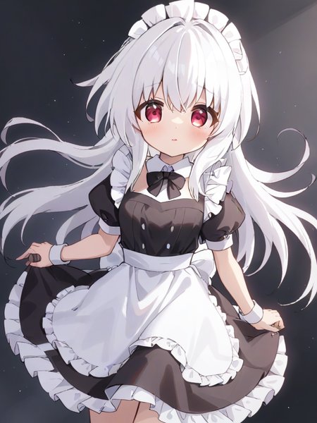 kelala girl,white hair,Red eyes,<lora:xl_kelala girl-000011:0.9>,maid,