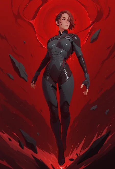 masterpiece, best quality, amazing quality,j3ss3, <lora:jesseFaden_illustrious_byJaneB:1>, 1girl, solo,
astraldivesuit, fingerless gloves, floating debris, floating, red background,  <lora:afkJourneyIllustrious2:1> afkJourneyStyle, narrow waist, breasts