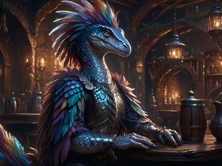 score_9, score_8_up, score_7_up, source_anime, source_western, source_comic BREAK 1girl, raptor girl with mane of feathers sitting at table in fantasy tavern, pale opalescent scales, rainbow feathers, wearing black scale armor <lora:Scales_Feathers_and_Cracks_XL:1.0> scales, feathers <lora:Scale_Armor_r2:0.5> SCLARMR, Scale Armor <lora:Dragon_and_Lizard_babes:0.8> <lora:Raptors_LoRA_v2:0.6> dromaeosaurid, feathered dinosaur <lora:Pride_Before_The_Fall_Rainbows:1> prideb4fall <lora:vivid_everclear:0.6>