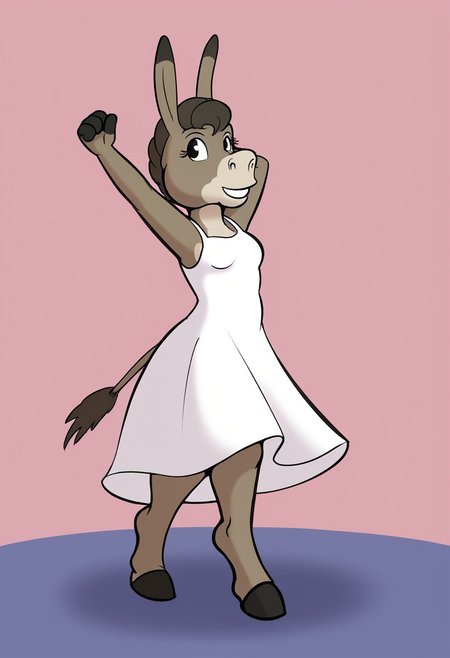 ThuStyle, Donkey Girl, Solo, Sundress, Dancing, from slight angle,