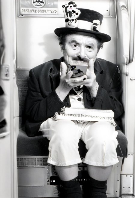 (((black and white, legsonthetra1n, from front, sitting across from viewer, train interior, holding phone, leg focus))),((small man with mustache, top hat, kenbis, chibi, chibi, male only, male, male chibi, monocle, art deco, thick mustache, comically large mustache, handlebar mustache, tiny, multiple men, shrunk, microxl, some little guys,  high angle, from above)), bwMovies, realistic, photo, vintage photo, ((very small man, small man, a small man, a man who is small, a small man)), an unapologetically small human male, black and white, smiling, very happy, euphoric, ecstatic, wonderful small men, large smile, huge smile