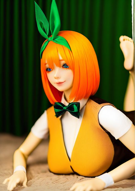 <lora:Fairyland:1.2>,1girl, nakano yotsuba, huge breasts, detailed background, barefoot, blue eyes, bow, bowtie, feet, green ribbon, hair ribbon, hairband, lying, on stomach, orange hair, ribbon, short hair, smile, soles, solo, the pose, toes, upper body, vest, 
,very awa, masterpiece, best quality, highres, absurdes,amazing quality