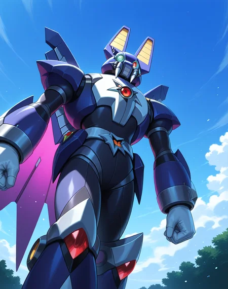 <lora:Dark_Necrobat_(Mega_Man_X)_(Illustrious)_(AD):1.35> Dark Necrobat, reploid, MMX, 
exterior, blue sky with clouds,
male focus, intense shadows, dynamic shadows, intricate details, attention to details, gradient coloring, bright vivid colors, robot, 
BREAK very awe, masterpiece, best quality, amazing quality, very aesthetic, highres, absurdres,
EZRealPONYXL, zPDXL, Smooth Quality, lazynsfw,