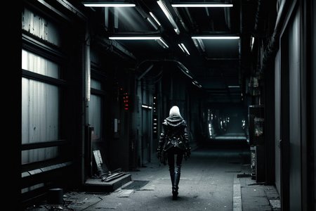 highly insanely detailed, masterpiece, top quality, best quality, highres, 4k, 8k, RAW photo, (very aesthetic, beautiful and aesthetic),  
tsutomu nihei,nihei_tsutomu,blame!,blame gakuen!,abara,TNstyle,sidonia_no_kishi,machinery,buildings,letterboxed,dark sky,black sky,toha heavy industries,foggy,smoke,mist,steam,bridge,air conditioner,cables,tubes,industrial pipes,lantern,star \(sky\),starry sky,concrete walls,metal walls,dome,bones,light particles,ventilation fan,ventilation shaft,walkway,open space,vast scenery,perspective,dystopia,destroyed,no human,blm,cyberpunk,decrepit,science fiction,biomachine,bioluminescence,flock,dark background,empty,futuristic, 
<lora:blamev2:0.7>, 
(1girl:1.3), 
solo focus, 
dirty alley,crisp white background,âââ