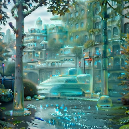 a detailed city street made out of slime, building, street line with trees made out of slime, slime trees, buildings made out of slime, ground vehicle, vehicles made out of slime, detailed scenery made out of slime, real world location, city street, city street made of slime,
everything made of slime, No simple background, ((slime tree)), detailed leaves, detailed bark texture, 
overcast sky, natural light, no bright spots, 
((translucent slime)), ((transparent slime)), made of water, (bioluminescent slime), sl1m3, slime, slime-morph, ais-blmn, saturated colors, no creatures, no humans, no monsters, no pokemon, scenery only, scenery, ral-lava, watce