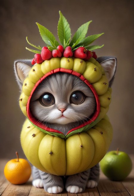 An award winning photo , a cute little baby cat,sitting around in a starfruit costume, (fruit) , (((cuteness overload))) <lora:add-detail-xl:1>,  <lora:WowifierXL-V2:1>, zhibi