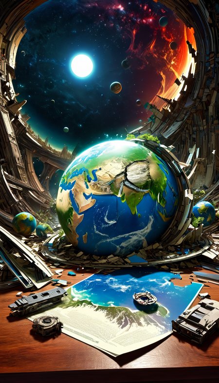 «Broken planet Earth on the table. » 