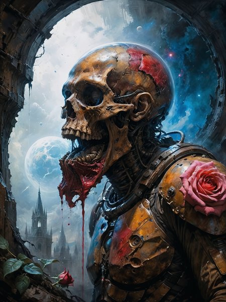 Watercolor painting famous artwork by (karl kopinski:1.1), (dramatic scene:1.1), (fractal art:0.4), fantasy style,
(interplanetary,enthrall,scroll,conjure,cantor set,uneven,prismatic,oxygen,rose madder,puckered magic:1.0),
 crouching or leaning against a wall, ready for stealthy maneuvers. 
Disgusted, A wrinkled nose, raised upper lip, and a slightly open mouth. 
<lora:MJ52:.3> <lora:zavy-cntrst-sdxl:1> <lora:add-detail-xl:3>  . Vibrant, beautiful, painterly, detailed, textural, artistic