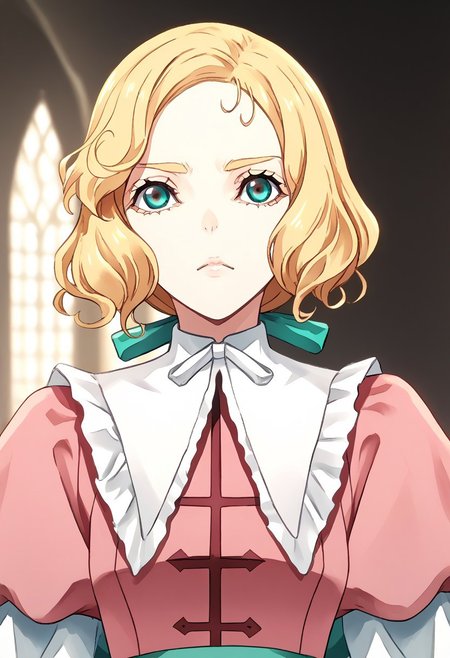 score_9, score_8_up, score_7_up, score_6_up, score_5_up, score_4_up, source_anime, 1girl, solo, 
maria,long blonde hair,aqua ribbon,wavy hair, blue eyes,, mariadress,frills, neck ribbon,capelet,puffy long sleeves, pink pants, 
masterpiece, best quality, very aesthetic, absurdres,