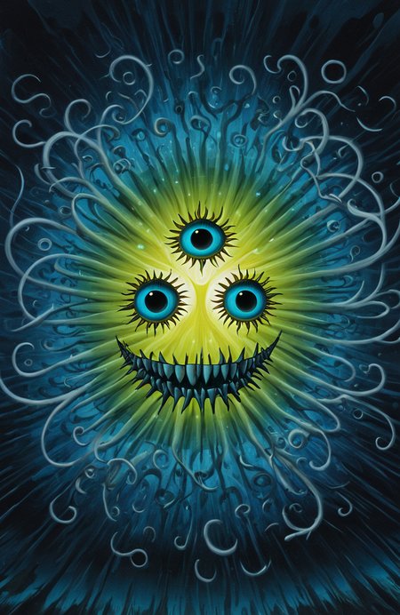 psychedelic style Astral Aura, rafal olbinski style, Tim Burton Style, Jeff Soto .Neo-Baroque, anime artwork Double Exposure Style, masterpiece, best quality, highly detailed, (photorealistic:1.4),abstract glowing vortext black hole grinning monster with sharp teeth, double image ghost effect, image combination, double exposure style . anime style, key visual, vibrant, studio anime, highly detailed, ornate and elaborate, dynaimc, Neo-Baroque <lora:FF-Style-Rafal-Olbinski.LORA:1> <lora:JeffSoto:1> <lora:Tim_Burton_Painting_Style_SDXL:1> <lora:add-detail-xl:0.8>, astral, colorful aura, vibrant energy . vibrant colors, swirling patterns, abstract forms, surreal, trippy