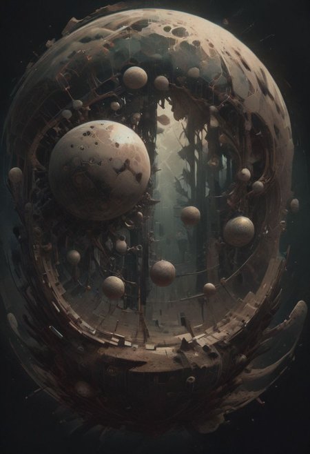 Surreal circles glitchcore, double exposure, poster style, geometric, circles and spheres, glitchy, eerie
