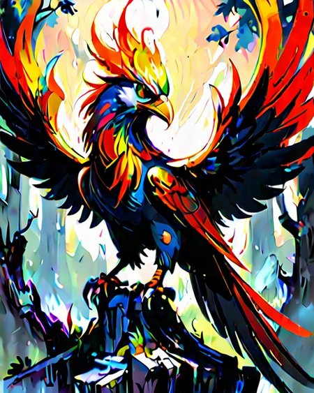 <lora:Dark_Novel:0.7> illustration of a powerful (tree ent, mythical enchanting bird, fire, light, vibrant flaming fiery plumage, flaming radiant wings, majestic regal appearance, beauty, immortality, resurrection, elusive, magical nature,) BREAK fantastical background <lora:neg4all_bdsqlsz_xl_V9:0.7> <lora:detailed_notrigger:0.7> <lora:EnvyEnhanceXL01:0.7>