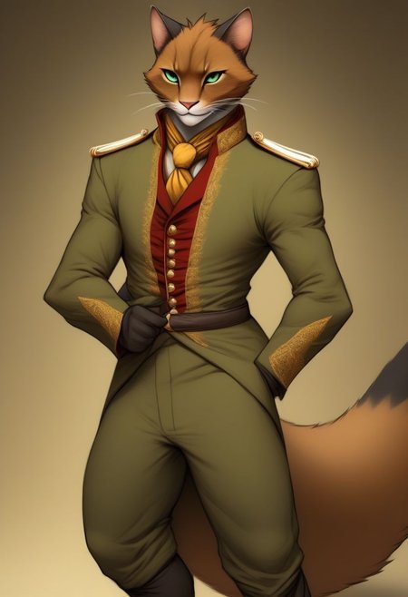 Fit, sleek, tabaxi, male, army uniform, dancer, elegant, leader, calm, sleek tail, thin tail, tan fur, man