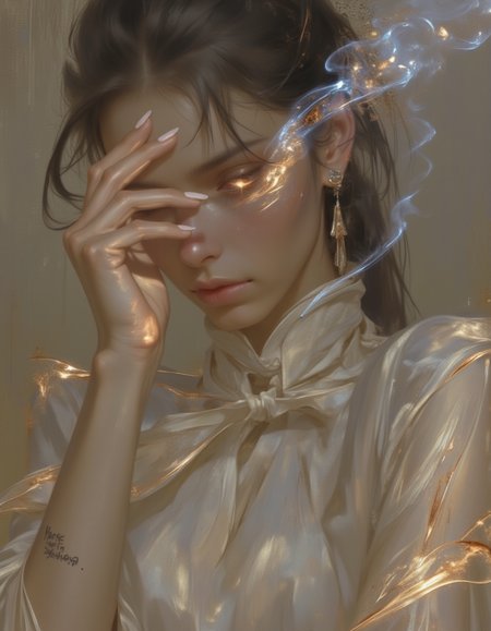 A woman wipes sweat from her brow, her charred silk scarves still smoking after the performance. The stage lights are off now, but her skin glows with residual adrenaline. A single burn scar traces her forearm like a praise poem.
xijie-baijin