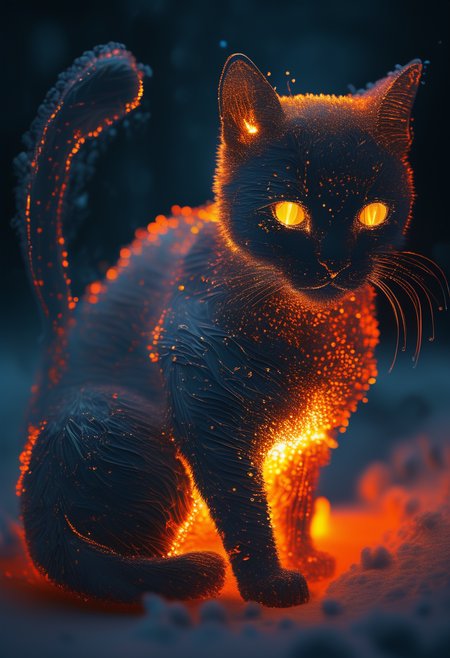 sparkles, depiction of a cat made out of glowing hot iron inside cold nitrogen, intricate, detailed<lora:EMS-379413-EMS:1.000000>
