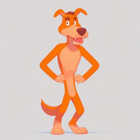score_9, score_8_up, score_7_up, source_cartoon, style_cartoon, 2d, thin lines,   solo, good rendering, many details, 4k, 8k, no clothes, anthromorphic body, furry character, ultra detailed, detailed character, detailed face, (fangs),  Four fingers, 4 toes, dog paws,  gray background,  prostokvashino, furry, animal, dog, boy, dog boy, anthromorphic, sharik, Standing, hands on hips, looking at viewer, curious, (stuck his tongue out), style_2025