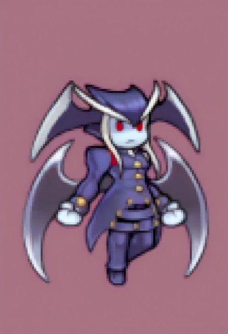 masterpiece, best quality, solo, 1boy, <lora:Feh-Sprites-illus_Fp:1>, chibi, full body, simple background, <lora:Jedah-illus_Fp:1>, jedahv, blue skin, red eyes, head wings, wings, uniform, pants, long sleeves, sleeve cuffs