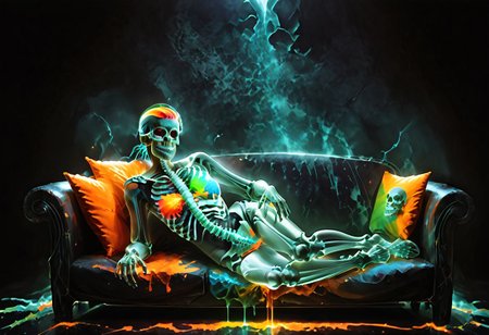score_9, score_8_up, score_7_up, zPDXL2, g0thicPXL, 1girl, 
couch, modeling, xray, fluorescent skeleton, fluorescent bones, dark aura. colorful, black background
