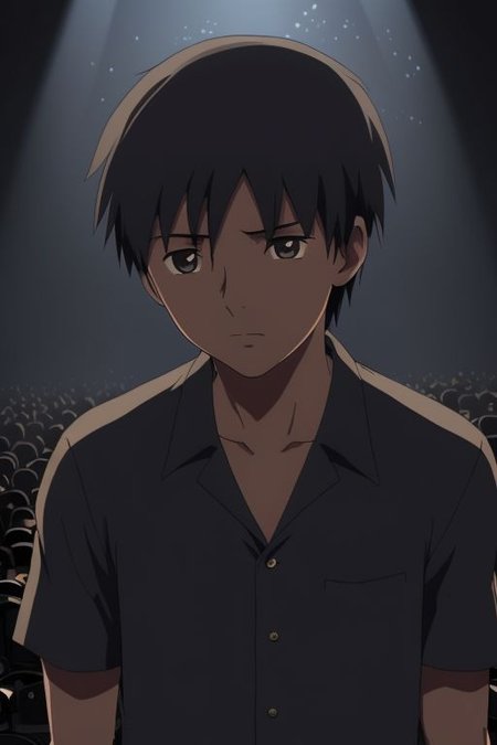 high resolution, solo, best quality, 1Boy, Takaki Toono, Brownish Hair, Brown Eyes, cool, Mysterious black background, Movie lighting, a sense of atmosphere, OverallDetail