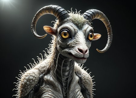 robot with a metal Dall's Sheep mask, realistically scary eyes, wires creating a long neck, body covered in Slick Skin, sharp metal Tentacle, in a dark room; realistic, in 4k, horrifying, and nightmare fuel. <lora:TheWeirdies:0.75> TheWeirdies, animal focus <lora:add-detail-xl:1>  , subsurface scattering, Photorealistic, Hyperrealistic, analog style, realistic, film photography, soft lighting, heavy shadow