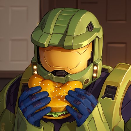 score_9, score_8_up, score_7_up, score_6_up, source_anime BREAK male focus,  <lora:jermawhopper-pdxl-nvwls-v1-000005:1> jermaWhopper, eating, burger, looking at you, upper body  <lora:masterchief-halo-richy-v1_pdxl:1> masterchief, helmet, visor, power armor