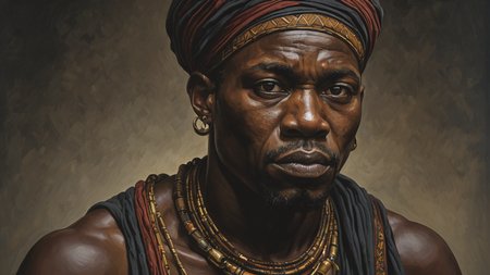oil painting of african man,dark shot,dramatic,extremely detailed,intricate,by Greg Rutkowski