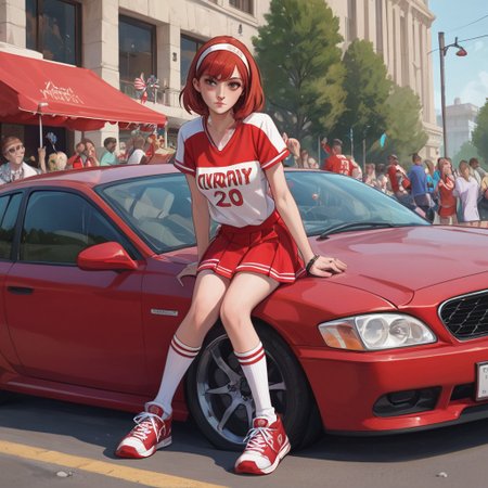 score_9, score_8_up, score_7_up,  exquisite photograph of a gorgeous 22 year old BETE NOIRE drinking from a red disposable cup at a pregame party, wearing a very short and sexy flirty skirt with a tied-up jersey, hairband, sneakers with knee high socks, having fun her friends, car parki tailgate, ((party)), ((sporting event parking lot))
