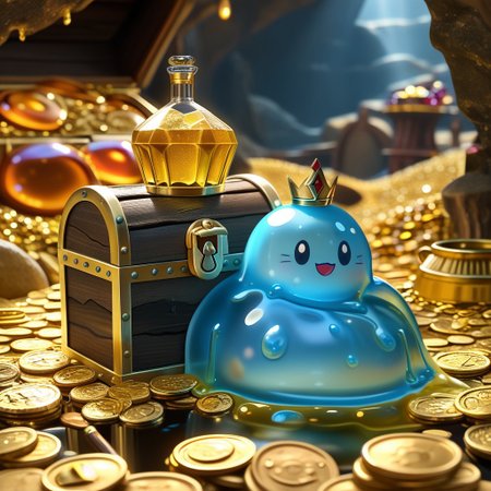 chalice made out of slime, fancy cup made out of slime, fancy chalice made out of slime, Detailed chalice made out of gold slime, Gem-studded slime chalice, multi-colored gems made out of slime, in a room of treasure made out of slime,  gold coins and bars made out of slime, wood-like treasure chest made out of slime, wood-colored slime chest, 
treasure-room, treasure, treasure chest, gemstone, coins, gold bars, gold pile, 
everything made of slime, No simple background,
((translucent slime)), ((transparent slime)), (bioluminescent slime), sl1m3d, slime, ais-blmn, watce, je11y, thickwater, great lighting, ral-lava, even lighting, no bright spots, slime-morph, made of slime,