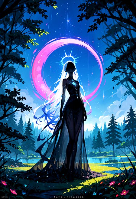 score_9, score_8_up, score_7_up, scenary of the finnish woods, dreamy, bioluminescence, night, translucent silhouette, light particles, phantom, ghostly, 1girl, see-through body, ephemeral, ethereal, mysterious, arcane, very long hair, pinup