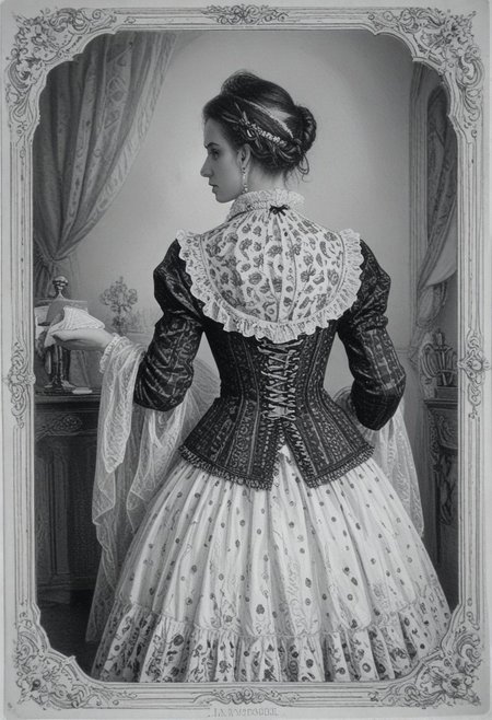 patterned back of a card, victorian_style, (llbreton, monochrome,greyscale)