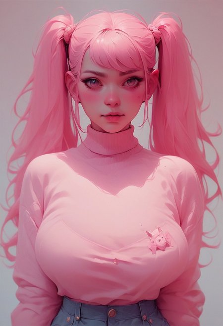 score_9, score_8_up, score_7_up,  
c0l0r1f1c4t10np1nk,ColorificationPink,Colorification Pink,
 1girl, big breasts, twintails,