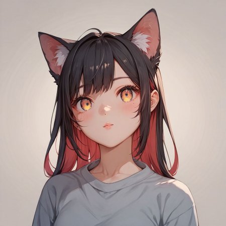 (score_9), (score_8_up), (score_7_up), (score_6_up), (score_5_up), (score_4_up), black hair, two-toned white and red hair, Multicolored hair, colored inner hair, long hair, detailed eyes, full body, cute, cute dress, Catgirl