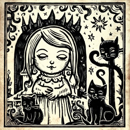 obscurae girl and cat, very detailed <lora:obscurae:1>